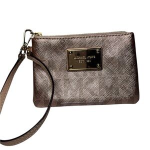 Michael Kors Metallic Rose Gold Saffiano Wristlet GUC!